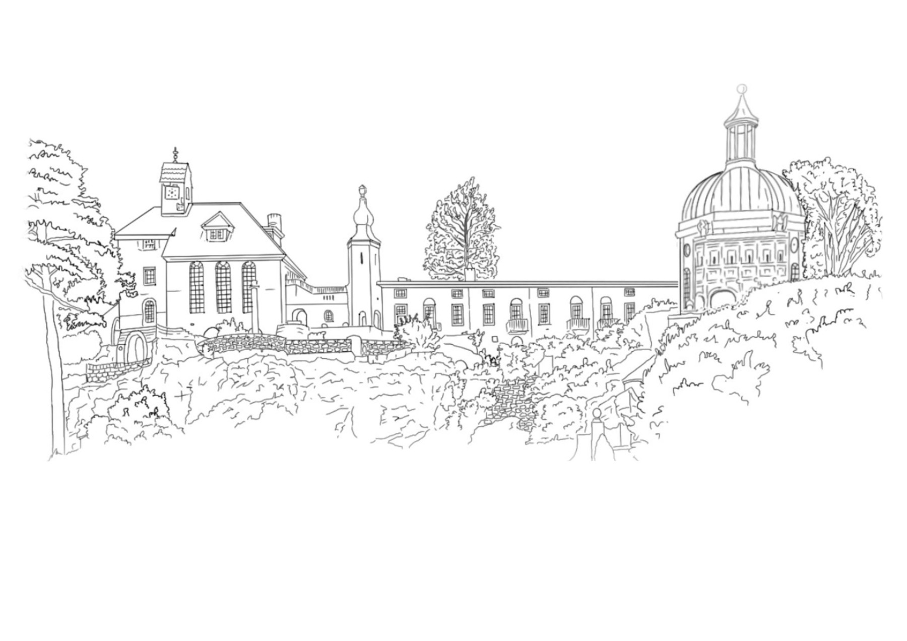 Detailed architectural line drawing by Angela Davies